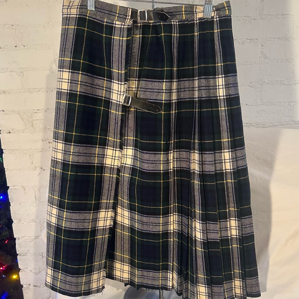 Vtg Pure New Wool Glen Avon Kilt Skirt Tartan Edinburgh Scotland Plaid *READ*